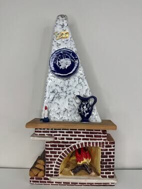 Vintage KLEM Italian Ceramic Fireplace Liqueur Decanter Blue White Wall Decor
